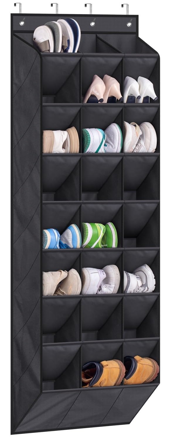 AOODA 24 Pairs Over the Door Shoe Organizer for Closet, Deep Pockets Large Hanging Shoe Rack for Door, 8-Tier Shoe Holder Hanger Shoe Storage Organizer, Black