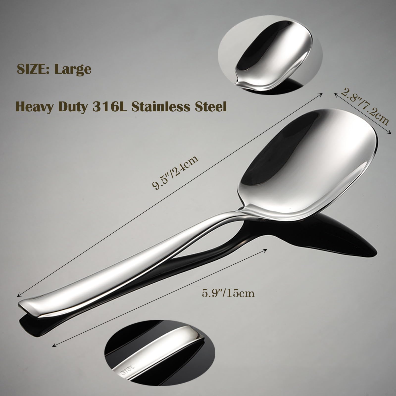 ZDFQly Large Serving Spoon, Premium 316L Stainless Steel Buffet Serving Spoon 9.5 Inch (1pack)