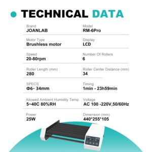 Digital Analog Tube Roller Mixer Tube Mixer Adjustable Speed 20-80RPM,6 Rollers with Timer(1min-23h59min) & Continuous Mode Lab Roller Mixer