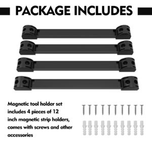 SDLDEER 12" Magnetic Tool Holder, 4 Packs Magnetic Storage Strips Tool Magnet Bar PVC Coated for Garage Tool Organizer Mounted Hanging Strip,Heavy Duty of Magnetic Holder Easy to Install