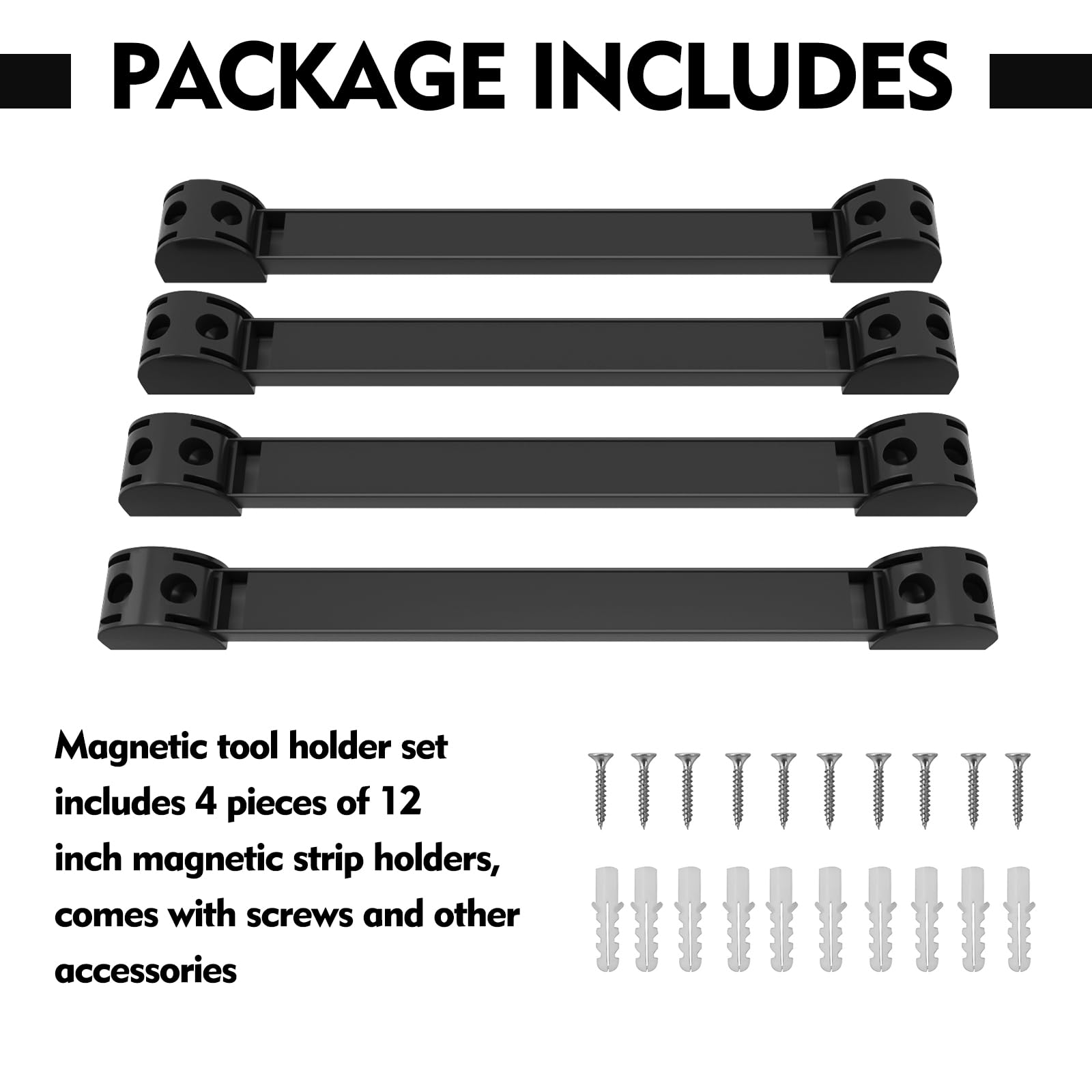 SDLDEER 12" Magnetic Tool Holder, 4 Packs Magnetic Storage Strips Tool Magnet Bar PVC Coated for Garage Tool Organizer Mounted Hanging Strip,Heavy Duty of Magnetic Holder Easy to Install