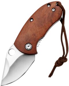 outroar gear stubby pocket knife with wood handle, heavy-duty alloy steel, sharp folding lock blade for camping, utility, hunting, and fishing, pocketknife for men or women