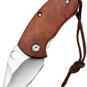 outROAR Gear Stubby Pocket Knife with Wood Handle, Heavy-Duty Alloy Steel, Sharp Folding Lock Blade for Camping, Utility, Hunting, and Fishing, Pocketknife for Men or Women