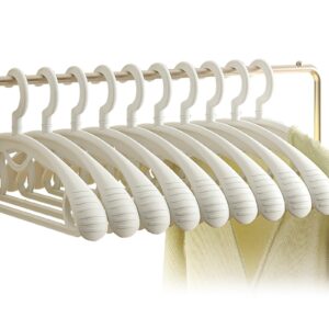 plastic clothes hanger, extra thick plastic wide shoulder adult 360 degrees rotate slip resistant standard clothing hanger ideal for everyday use white 10 pack