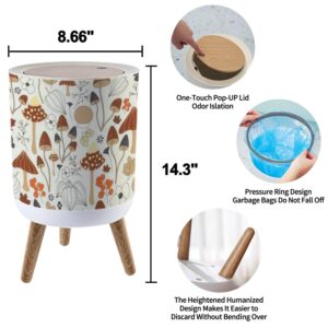 LGCZNWDFHTZ Small Trash Can with Lid for Bathroom Kitchen Office Diaper Autumnal Seamless Mushrooms Flowers Leaves Fruits Bedroom Garbage Trash Bin Dog Proof Waste Basket Cute Decorative