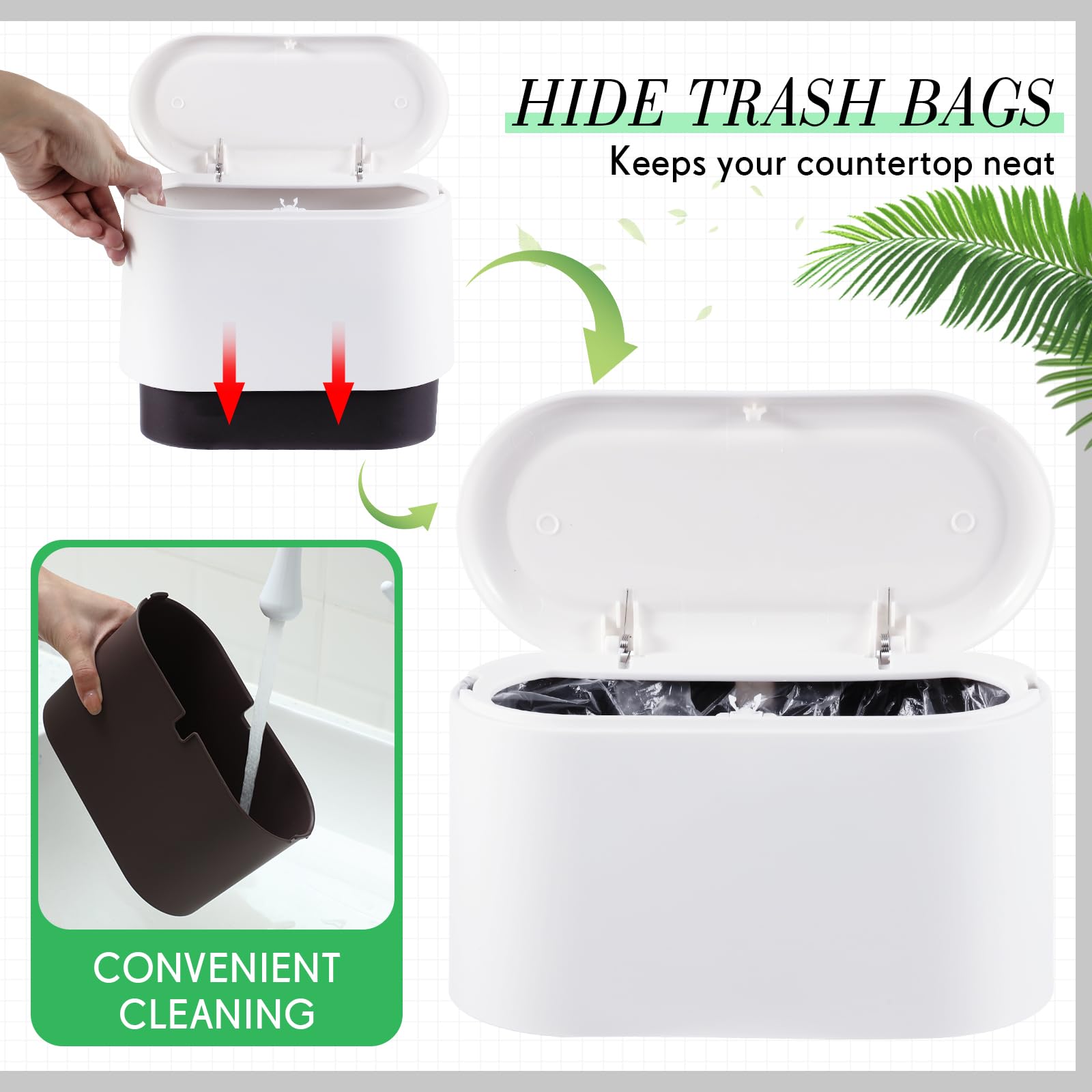 Layhit 2 Pack Mini Trash Can with Lid 0.5 Gallon Small Trash Can with 6 Rolls Plastic White Trash Bags Plastic Tiny Lint Bin Removable Desk Countertop Bin for Bathroom Office Kitchen Desk Coffee Table