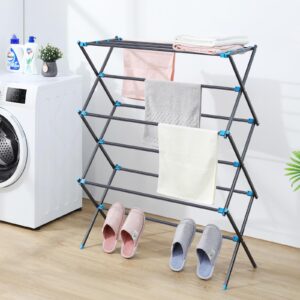 APEXCHASER Drying Rack Clothing, Metal Collapsible Clothes Drying Rack for Clothes, Towel, Oversize, Indoor/Outdoor/Laundry Room, Graphite