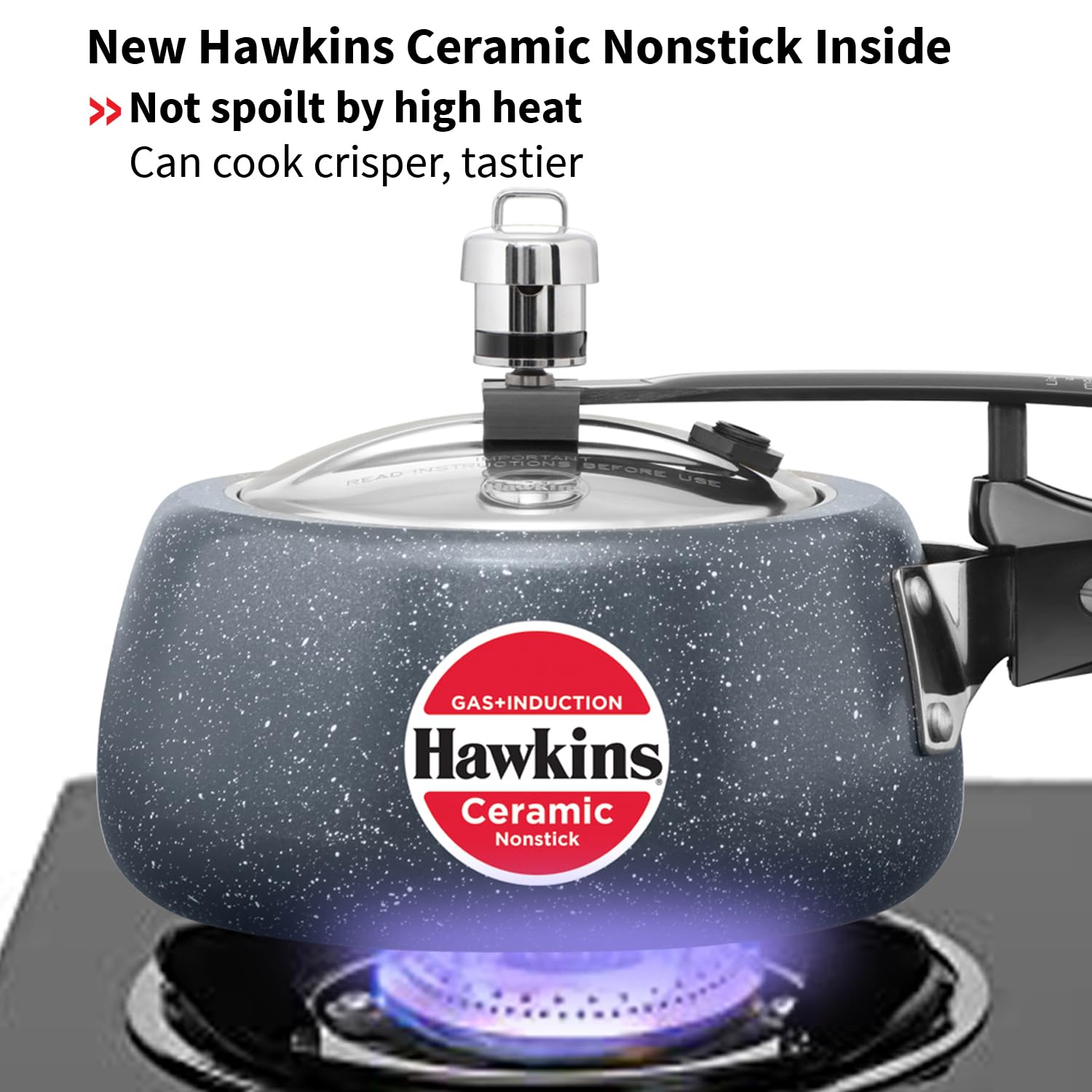 Hawkins 1.5 Litre Ceramic Nonstick Pressure Cooker, Induction Inner Lid Cooker, Granite Contura shaped Cooker, Best Cooker (ICC15)