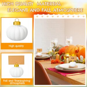 Soaoo 24 Set Thanksgiving Glass Harvest Pumpkin Place Card Holders with Thanksgiving Greeting Cards Fall Pumpkin Decor Table Name Holders Table Sign Card Holder for Thanksgiving Wedding Party (White)