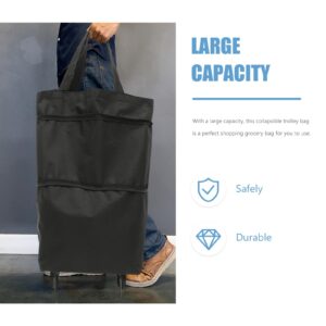 Trolley Bag Wheels Foldable Grocery Bag Reusable Shopping Cart Utility Tote Laundry Travel Portable Lightweight Bag (Black)