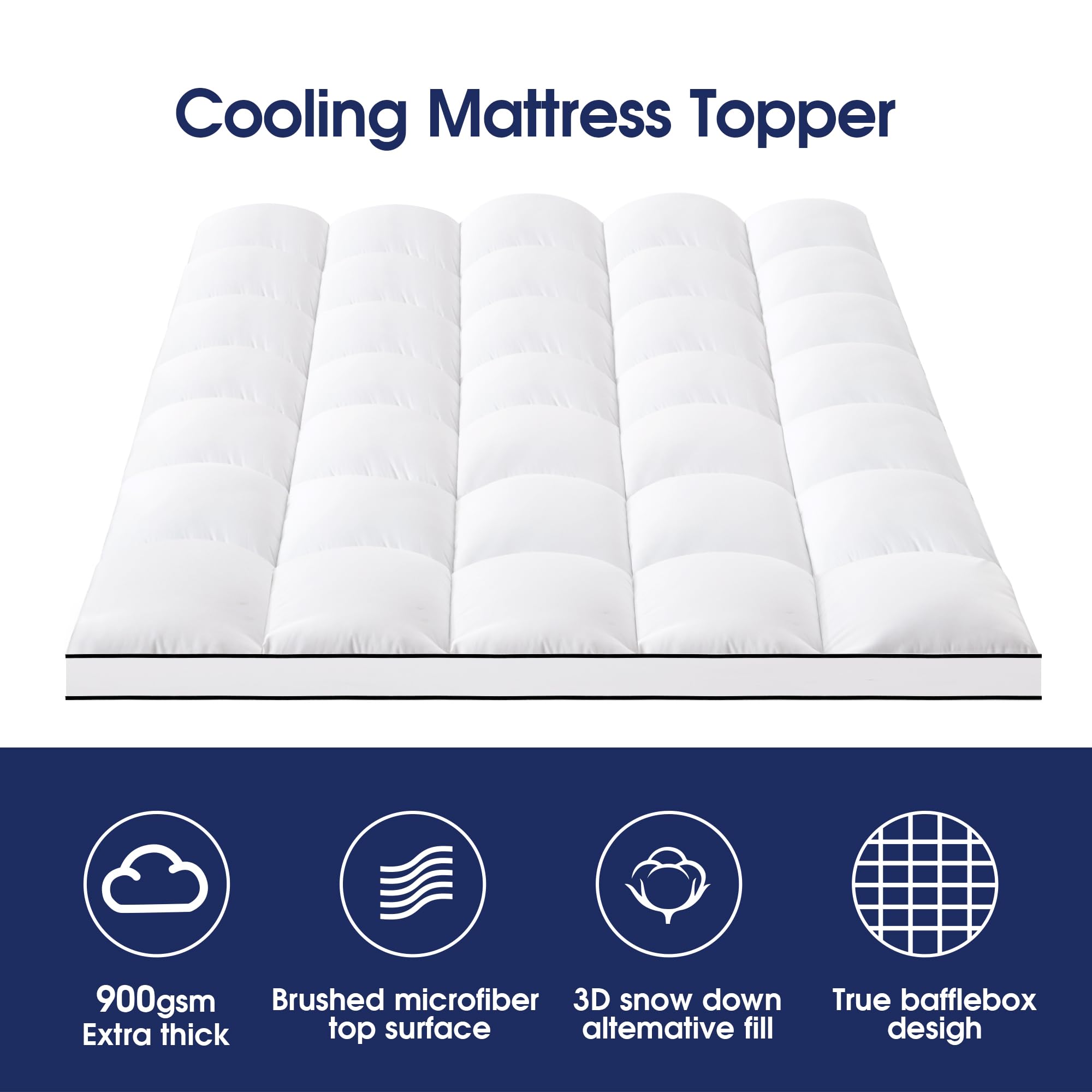 Ihanherry King Mattress Topper for Pressure Relief, 900gsm Thick Pillowtop, Cooling Plush Mattress Pad Cover 400TC Top Protector with 8-21" Elastic Deep Pocket 3D Snow Down Alternative Fill