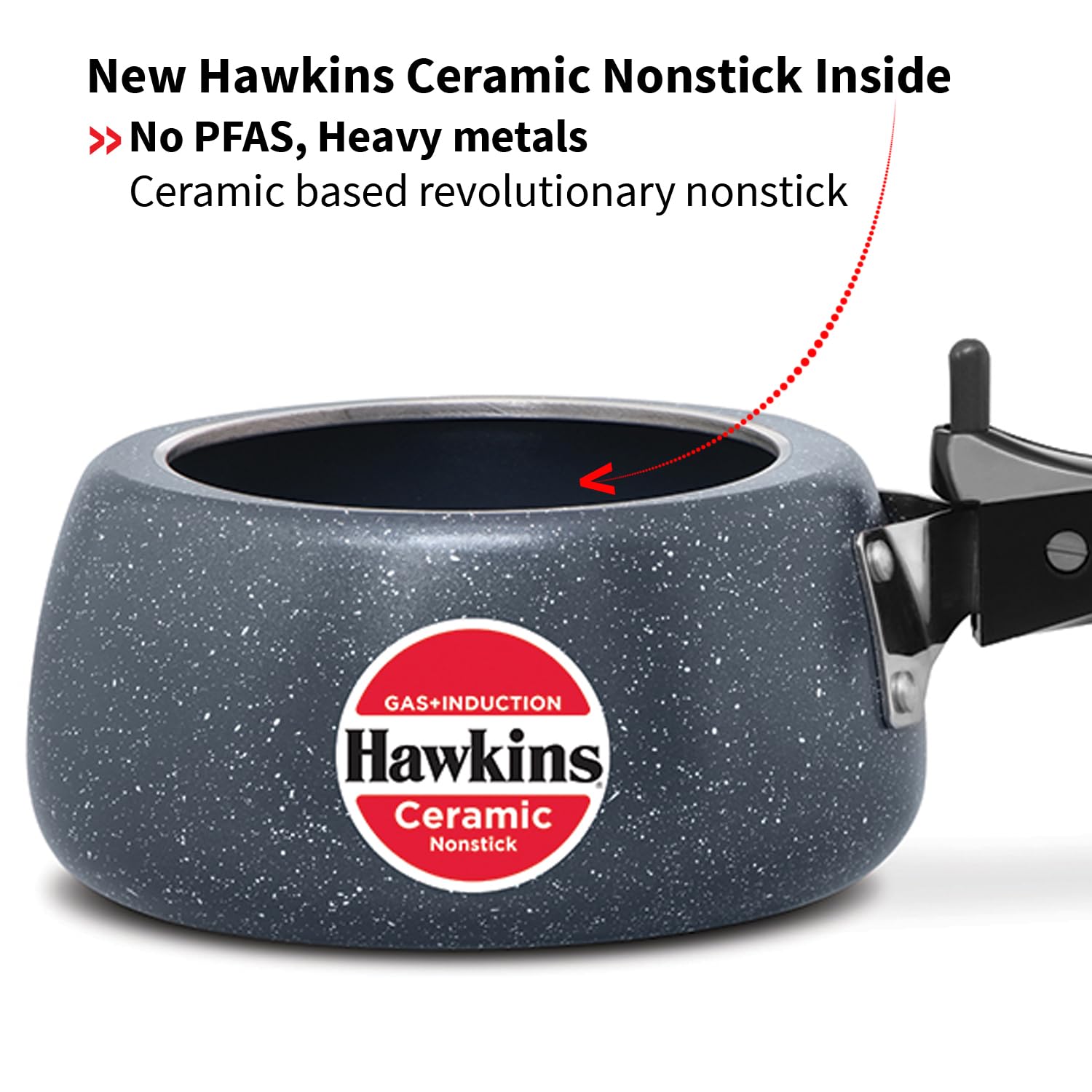 Hawkins 1.5 Litre Ceramic Nonstick Pressure Cooker, Induction Inner Lid Cooker, Granite Contura shaped Cooker, Best Cooker (ICC15)