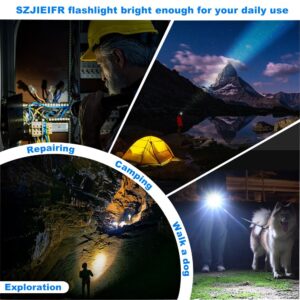 SZJIEIFR LED 18650 Flashlight Tactical Flashlights Rechargeable LED Flashlight, 5 Modes Zoomable USB Fast Charging Flash Light,Bright Long Range for Home Outdoor, Hiking, Camping, Hurricane Supplies