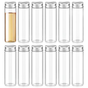 tuzazo 12 pcs 50 ml / 1.7 oz glass spice jars, transparent spice containers with aluminum lids, small travel seasoning storage bottles for home kitchen, outdoor camping, gardening