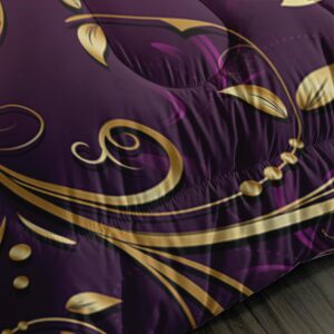 AILONEN Red Rose Comforter Set Queen Size, Gold Botanical Floral Bedding Set,Purple Hearts Comforter Set for Girls Women,Rose Butterfly Comforter and 2 Pillowcases,3 Pieces