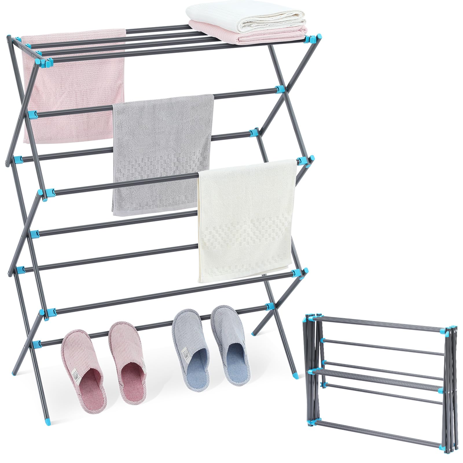 APEXCHASER Drying Rack Clothing, Metal Collapsible Clothes Drying Rack for Clothes, Towel, Oversize, Indoor/Outdoor/Laundry Room, Graphite