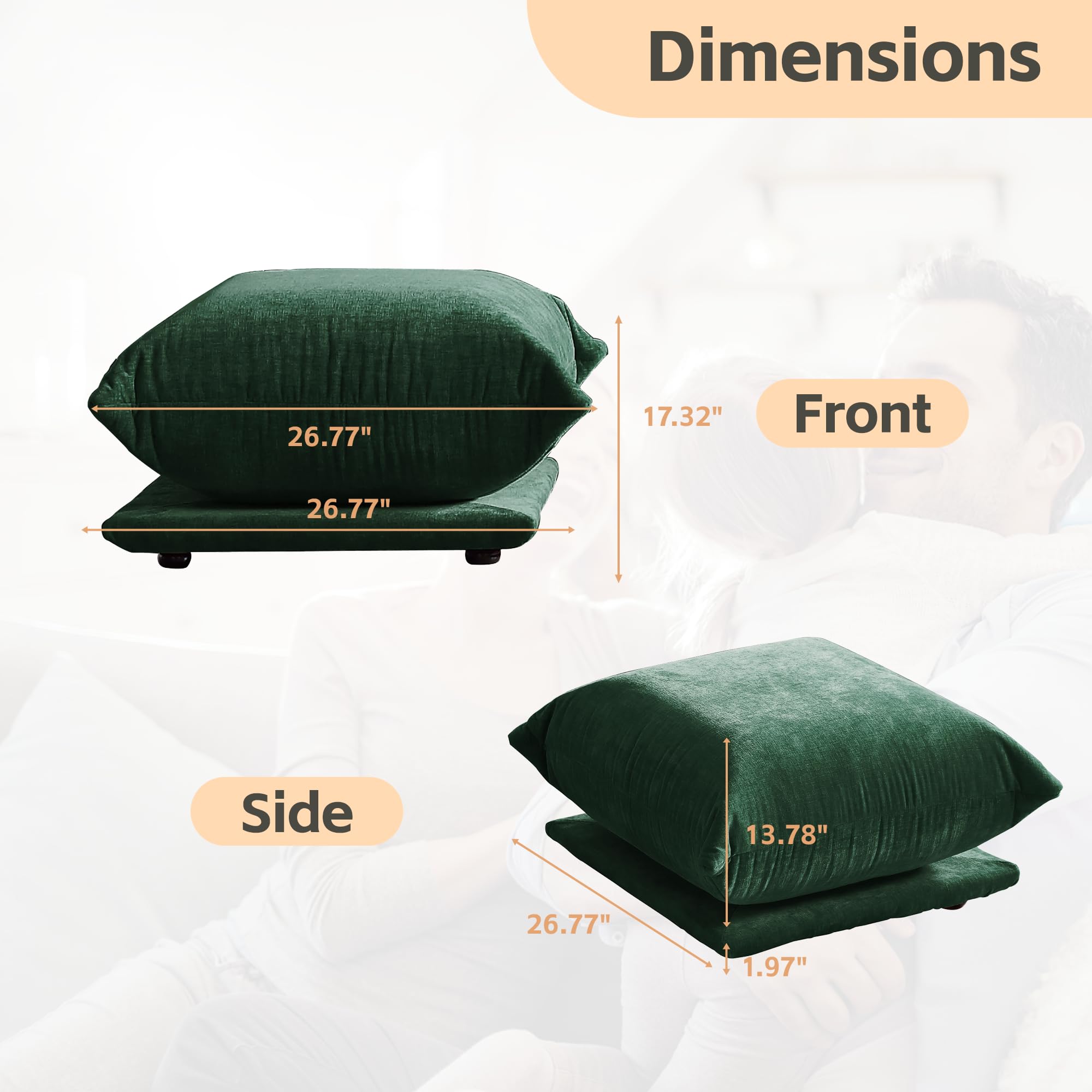 WJShome Ottoman,Lazy Floor Sofa, Accent Bean Bag Couch,Corner Chair Sofa for Living Room Bedroom Salon Office,Green