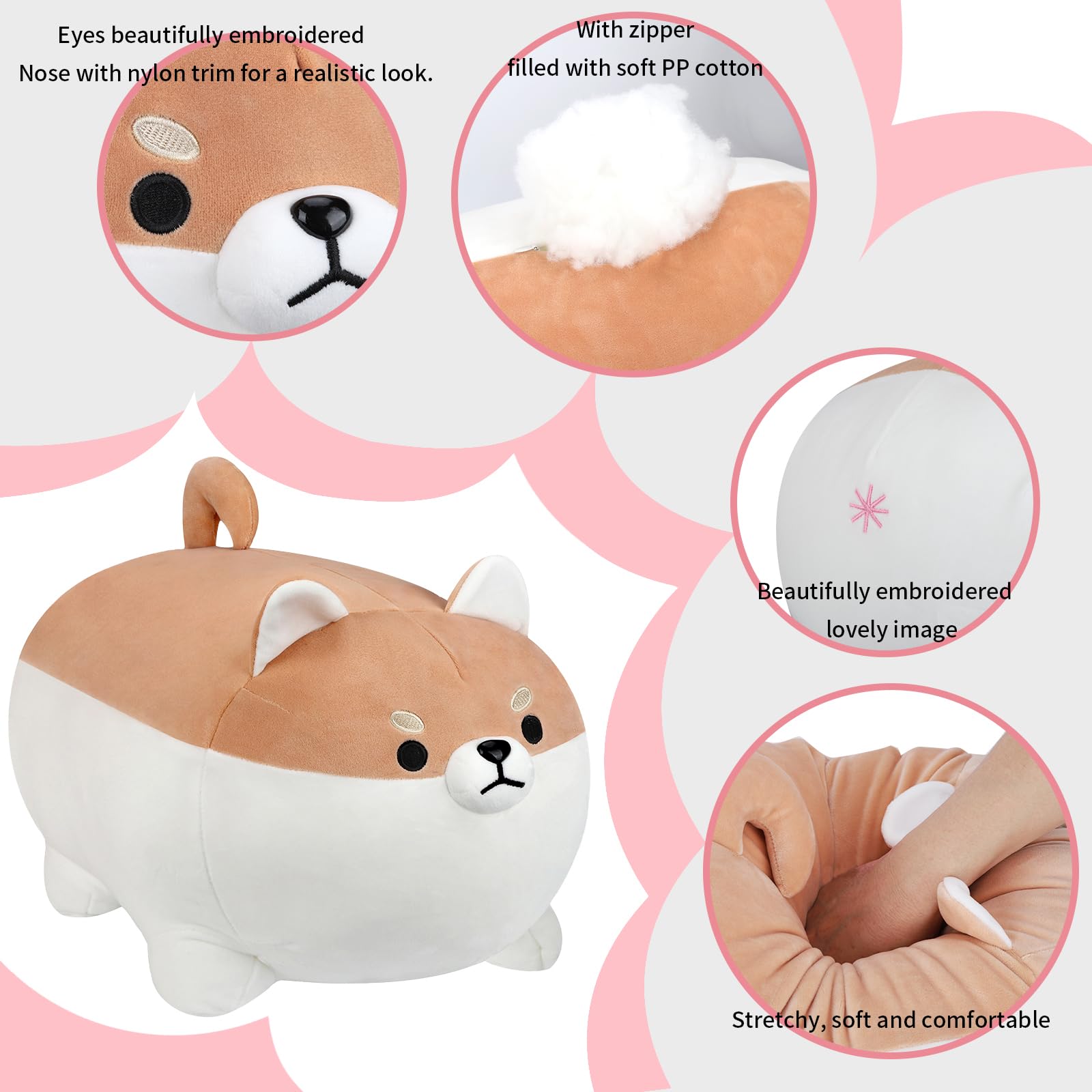 AFAN 11.8” Kawaii Shiba Inu Dog Plush Pillow Corgi Stuffed Animal Toy Doll Gifts for Valentine, Plush Toy Gifts for Boys Girls (Brown)