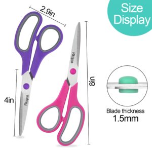 Scissors, Rkqoa 8" Scissors All Purpose 6 Pack - Comfort-Grip Sharp Scissors for Office School Sewing Fabric Craft Desk Supplies, Classroom Must have, Teacher/Class Scissors, Right/Left Handles