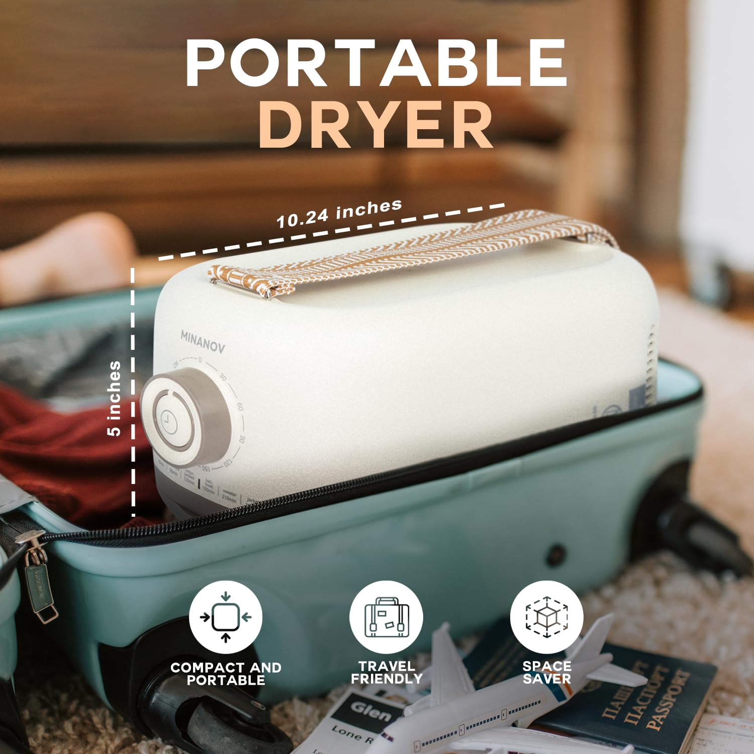 Minanov Portable Clothes Dryer - Clothes Dryer for Travel, Apartment, RV, Dorm - Easy to Use Multiple Compact Dryer for Clothes, Underwear, Socks - Portable Dryer Machine with Timer Function