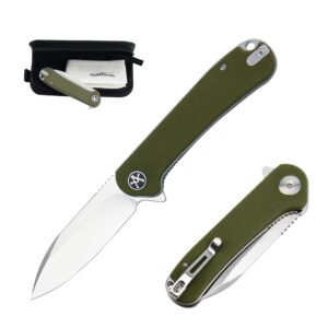 albatross small flipper pocket folding knife, 3" d2 steel drop point blade, 4" g10 handle, liner lock, fk059 (green)