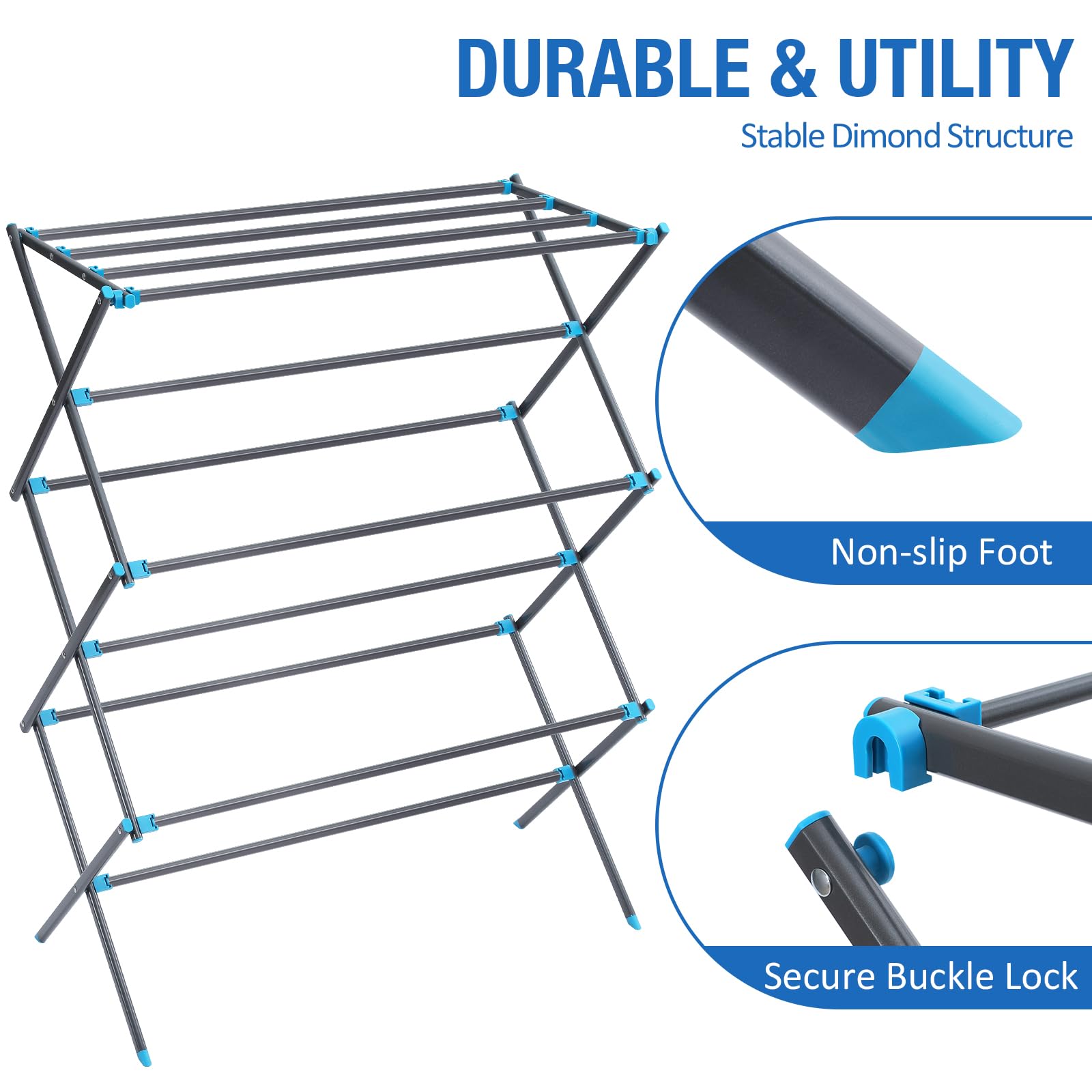 APEXCHASER Drying Rack Clothing, Metal Collapsible Clothes Drying Rack for Clothes, Towel, Oversize, Indoor/Outdoor/Laundry Room, Graphite