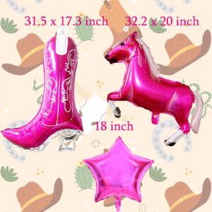 6Pcs Western Cowgirl Party Balloons, Pink Cowgirl Boots Balloons Horse Balloons and Star Balloons for Girls Western Themed Birthday Baby Shower Bachelorette Party Decorations Supplies