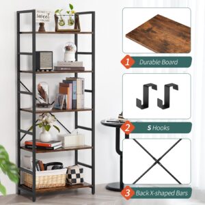 Yoobure 5 Tier Bookshelf - Tall Book Shelf Modern Bookcase for CDs/Movies/Books, Rustic Book Case Industrial Bookshelves Book Storage Organizer for Bedroom Home Office Living Room Rustic Brown