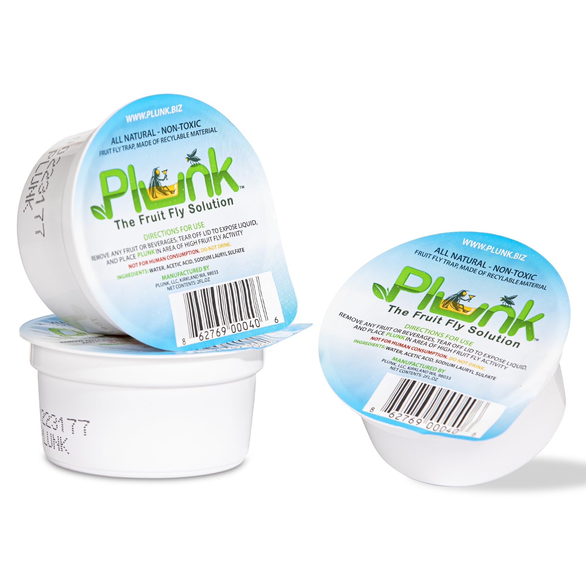 Plunk Fruit Fly Trap – 3-Pack – All Natural, Non-Toxic Indoor Solution for Home Kitchen – Safe, Recyclable Material, Easy to Use & Effective