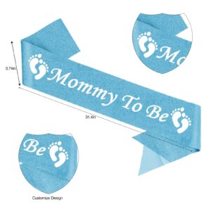 Mom to Be Baby Shower Decorations, Mommy to Be Crown and Sash Mother to Be Sash Baby Shower Boy Mommy to Be Sash and Tiara Set for Boys (Blue), Glitter sash