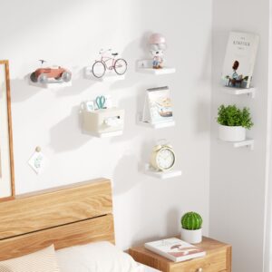 SRIWATANA Small Floating Shelves Wall Mounted, 4 Inch Wood Shelf for Decoration and Storage Set of 8, Mini Display Shelf for Bedroom, Bathroom, Kitchen, Office (White