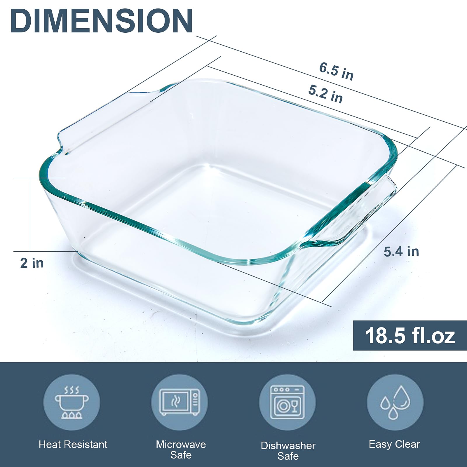 Small Casserole Dishes 2 Pack, 5 Inch Glass Square Baking Dish Individual Portion Baking Pan for Oven Microwave Air Fryer Square Egg, Clear Prep Bowls with Handle