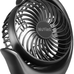 WUYILED Small Rechargeable Fan, Portable Usb or Battery Fan, 3600mah Small Desk Fan, 8-24Hours Working, 3 Speed & Keep Quiet, 3.28Ft Charging Cord(Black)