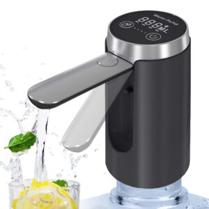 kiaryuoll water dispenser for 5 gallon bottle, rechargeable water pump - foldable water spout for 5 gallon bottle, long-lasting,smart led display, portable water dispenser for home & outdoor (black)