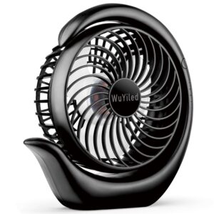 wuyiled small rechargeable fan, portable usb or battery fan, 3600mah small desk fan, 8-24hours working, 3 speed & keep quiet, 3.28ft charging cord(black)