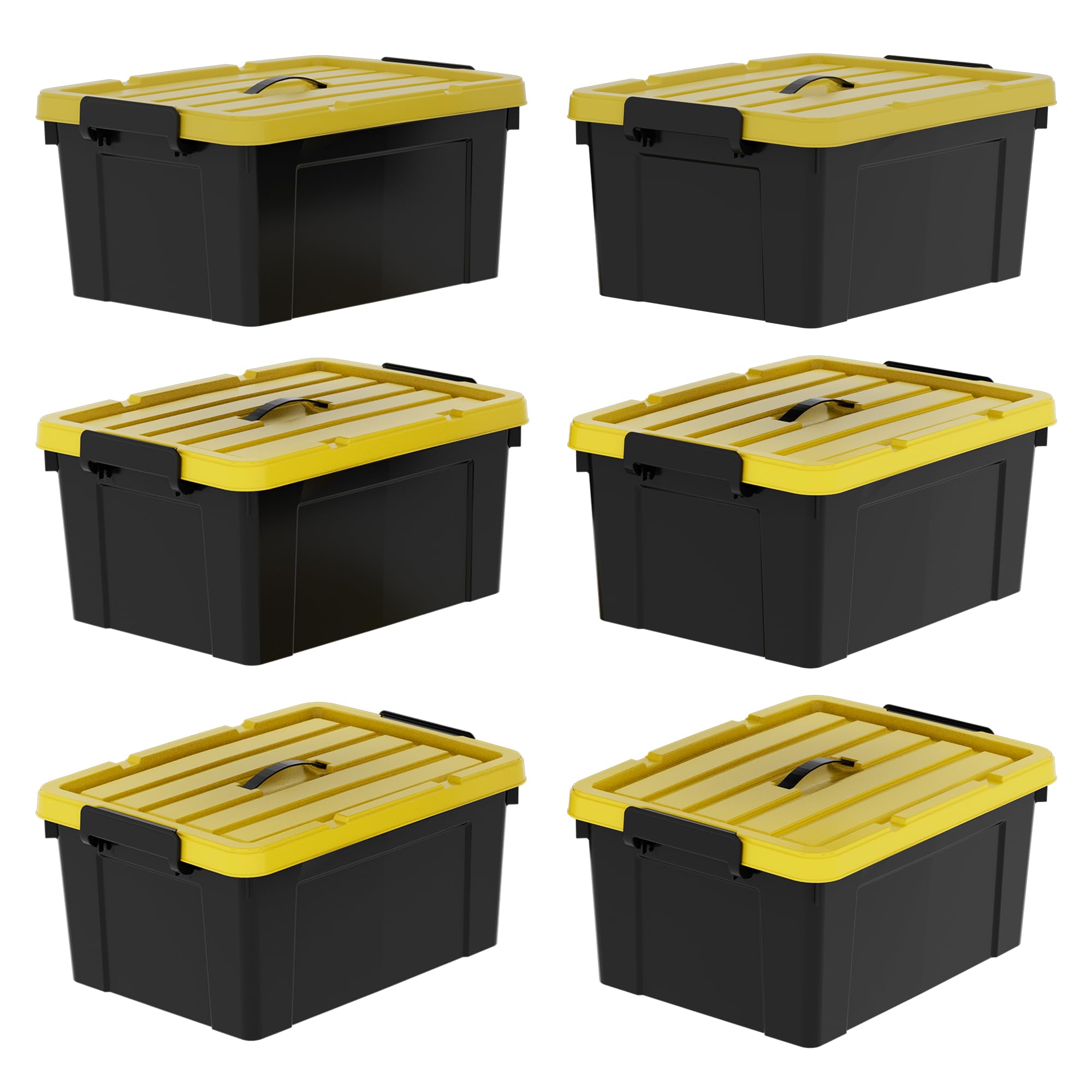 Cetomo 40Qt*6 Durabilt Flip Lid Stackable Heavy Duty Tough Storage Container Tote, Plastic Storage Bins, Storage Box, Black Base with Yellow Lid (6 Pack)