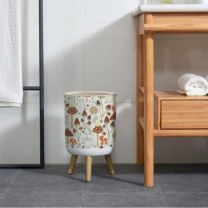 LGCZNWDFHTZ Small Trash Can with Lid for Bathroom Kitchen Office Diaper Autumnal Seamless Mushrooms Flowers Leaves Fruits Bedroom Garbage Trash Bin Dog Proof Waste Basket Cute Decorative