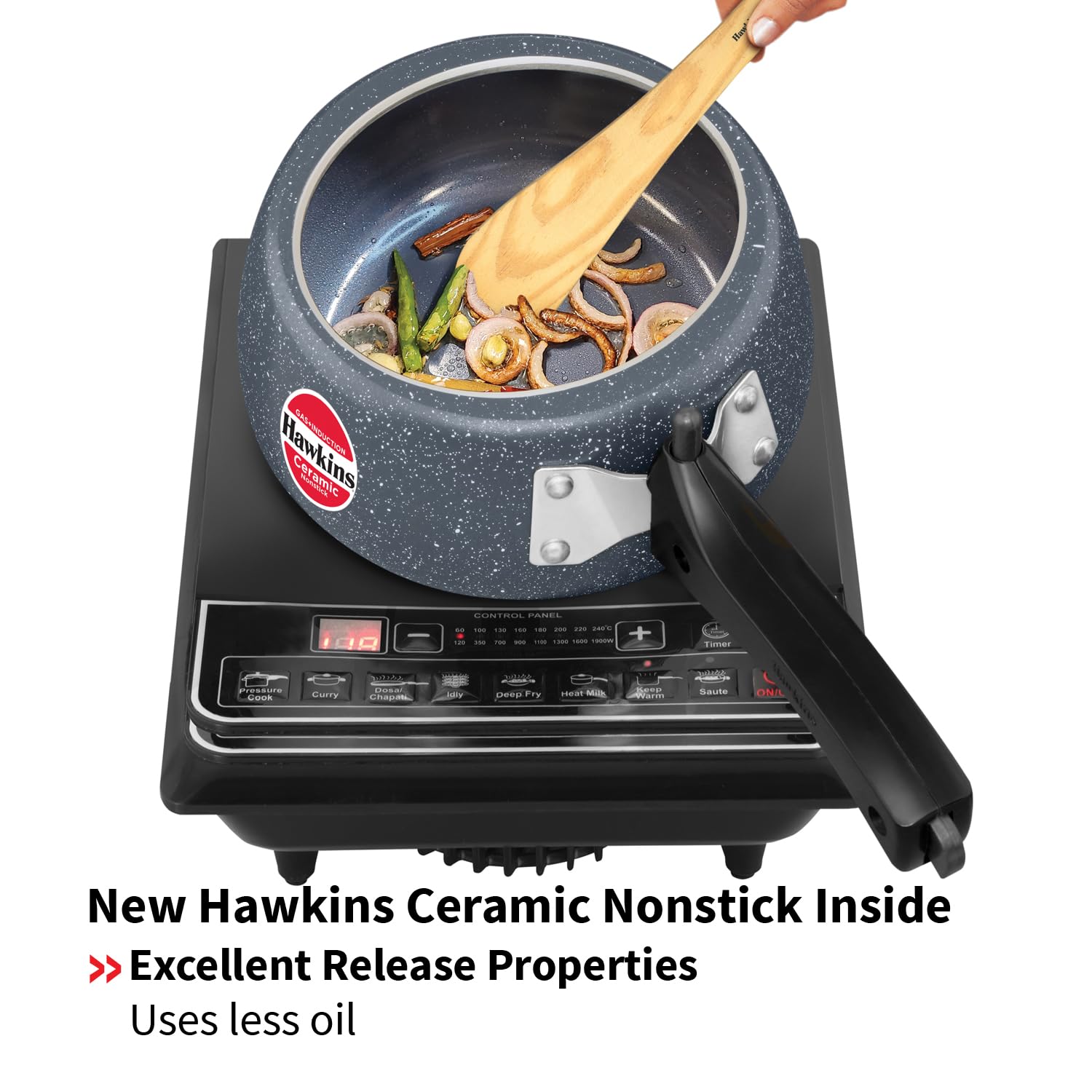 Hawkins 1.5 Litre Ceramic Nonstick Pressure Cooker, Induction Inner Lid Cooker, Granite Contura shaped Cooker, Best Cooker (ICC15)