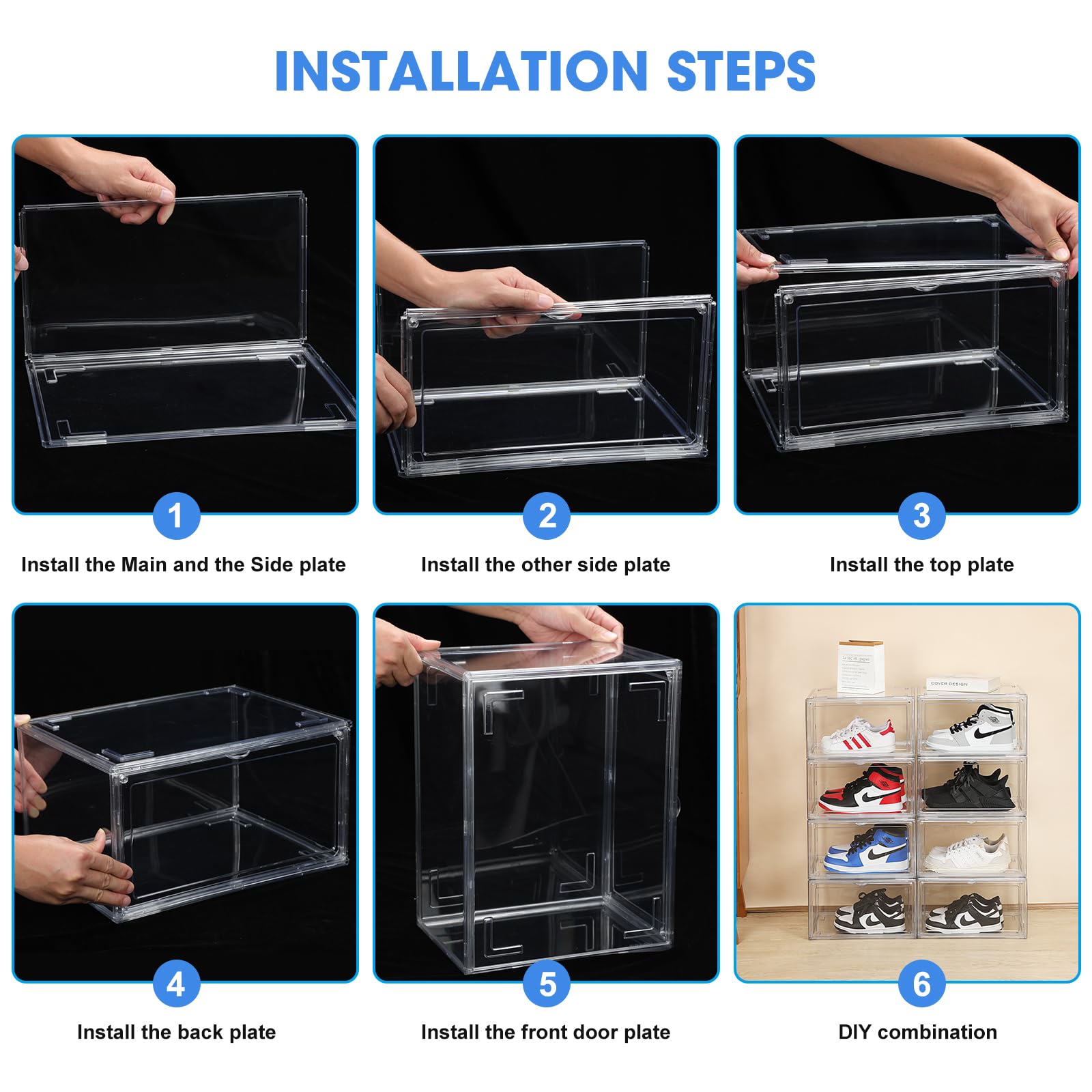 HIYOHIYO Acrylic Clear Shoe Storage Boxes Stackable for High-end Sports Shoes 360° Fully Transparent Display Box with Magnetic Door Suitable for Ankle Boots High Heels Size 14 (1-Pack)