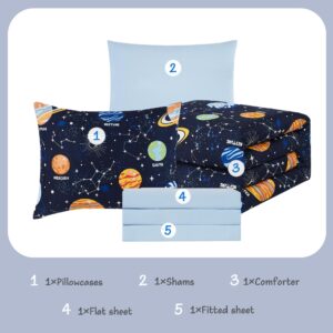 Kaleido Space Twin Comforter Set with Sheets - 5 Pieces Kids Twin Bedding Sets, Glow in The Dark Space Twin Bed in a Bag with Comforter, Sheets, Pillowcase & Sham