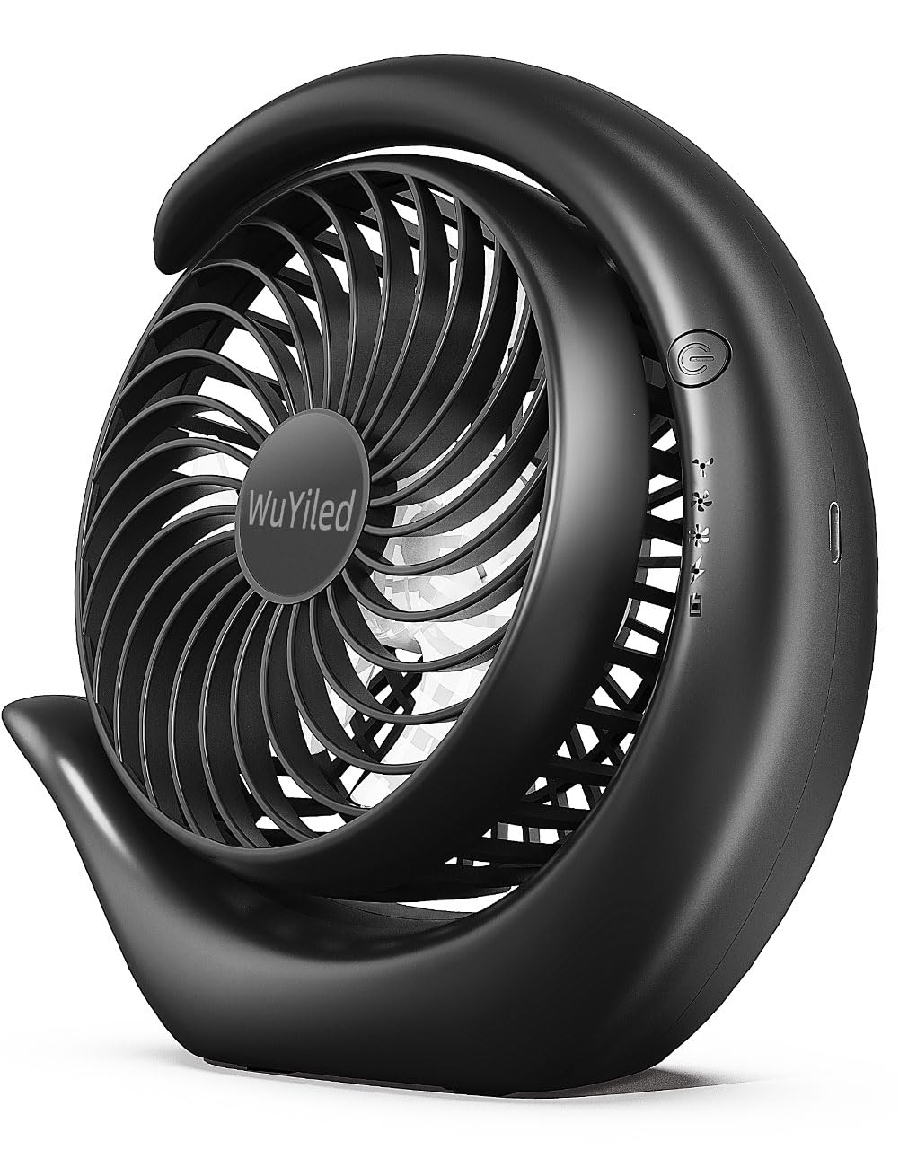 WUYILED Small Rechargeable Fan, Portable Usb or Battery Fan, 3600mah Small Desk Fan, 8-24Hours Working, 3 Speed & Keep Quiet, 3.28Ft Charging Cord(Black)