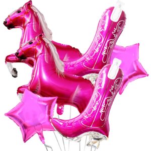 6pcs western cowgirl party balloons, pink cowgirl boots balloons horse balloons and star balloons for girls western themed birthday baby shower bachelorette party decorations supplies