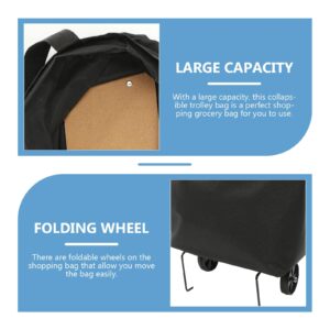 Trolley Bag Wheels Foldable Grocery Bag Reusable Shopping Cart Utility Tote Laundry Travel Portable Lightweight Bag (Black)