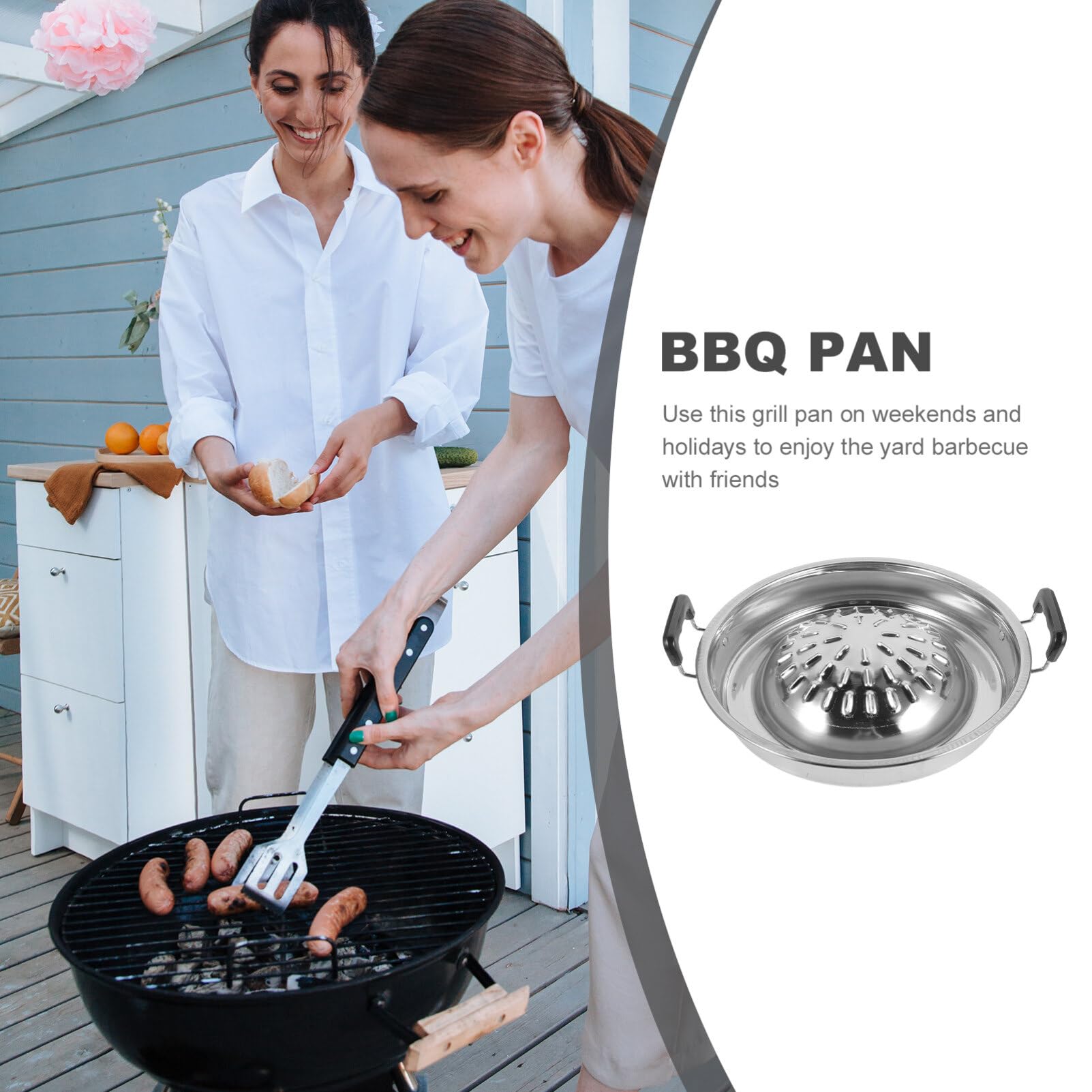 ABOOFAN Thai Korean BBQ Grill Pan Stainless Steel Barbecue Grill Topper Camping BBQ Pan for Shabu Vegetable Egg Pork Beef Meat Garlic Korean Cookware Silver