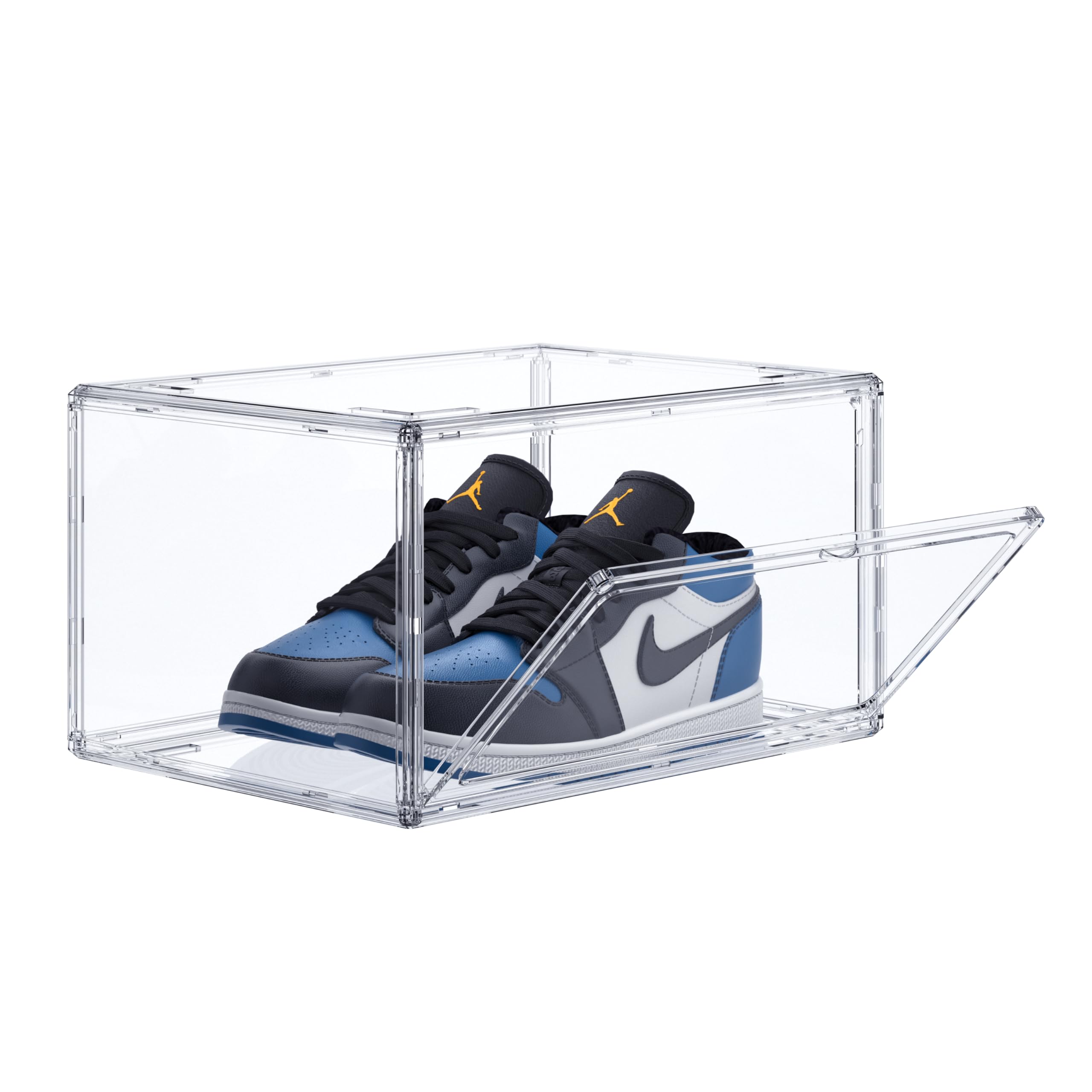 HIYOHIYO Acrylic Clear Shoe Storage Boxes Stackable for High-end Sports Shoes 360° Fully Transparent Display Box with Magnetic Door Suitable for Ankle Boots High Heels Size 14 (1-Pack)