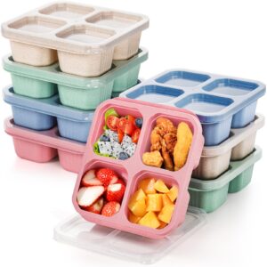 cididu 8 pack snack containers, reusable bento lunch boxes for kids adults, meal prep lunch containers 4 compartment small portion, wheat straw divided food storage containers for school work