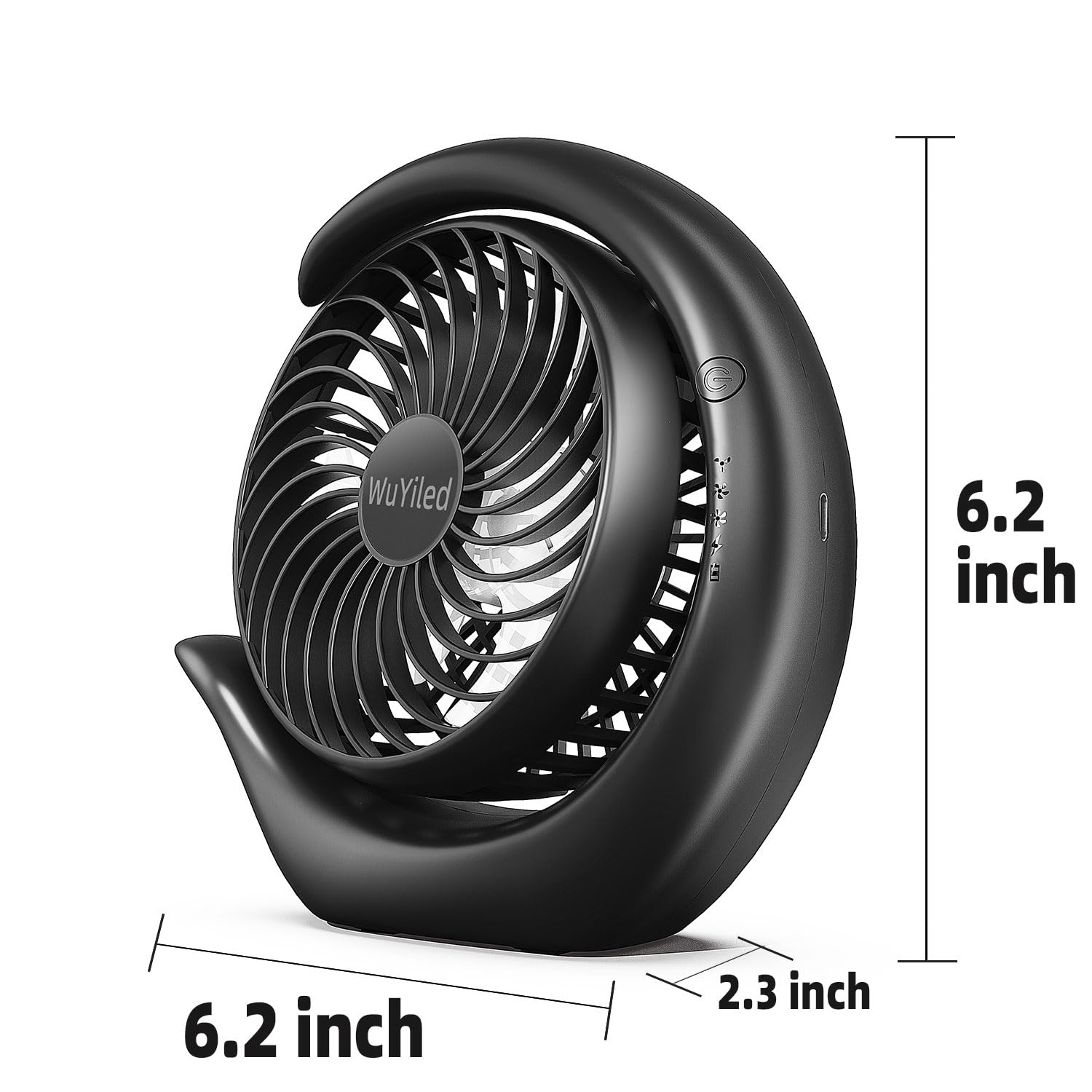 WUYILED Small Rechargeable Fan, Portable Usb or Battery Fan, 3600mah Small Desk Fan, 8-24Hours Working, 3 Speed & Keep Quiet, 3.28Ft Charging Cord(Black)