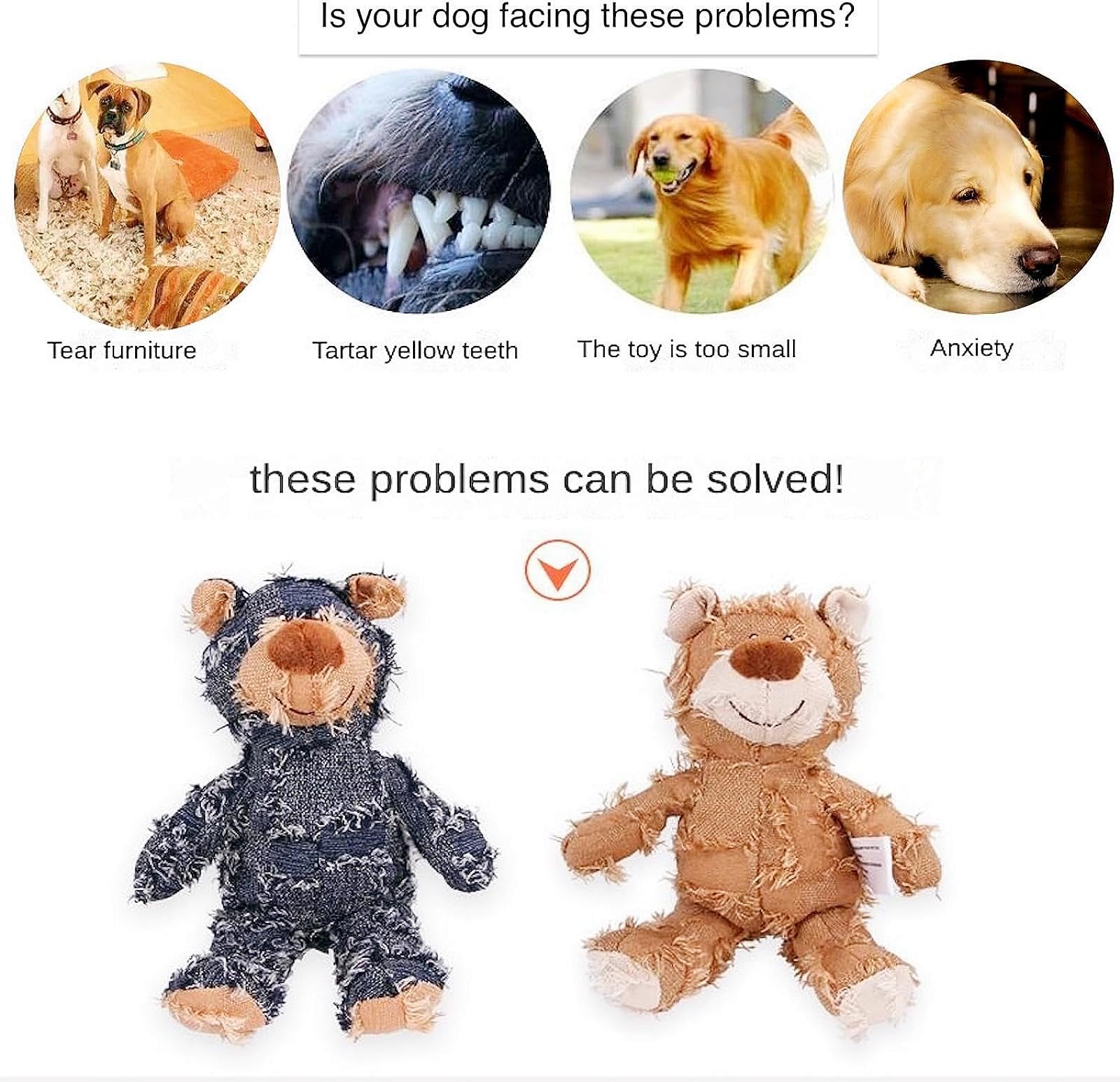 2023 New Indestructible Robust Bear-【large Size】-Dogs Toys, Dog Companion for Heavy Chewers, Durable Squeaky Dog Toys for Heavy Chewers, Plush Dog Toy, Interactive Dog Toys for Boredom (G-3PCS)