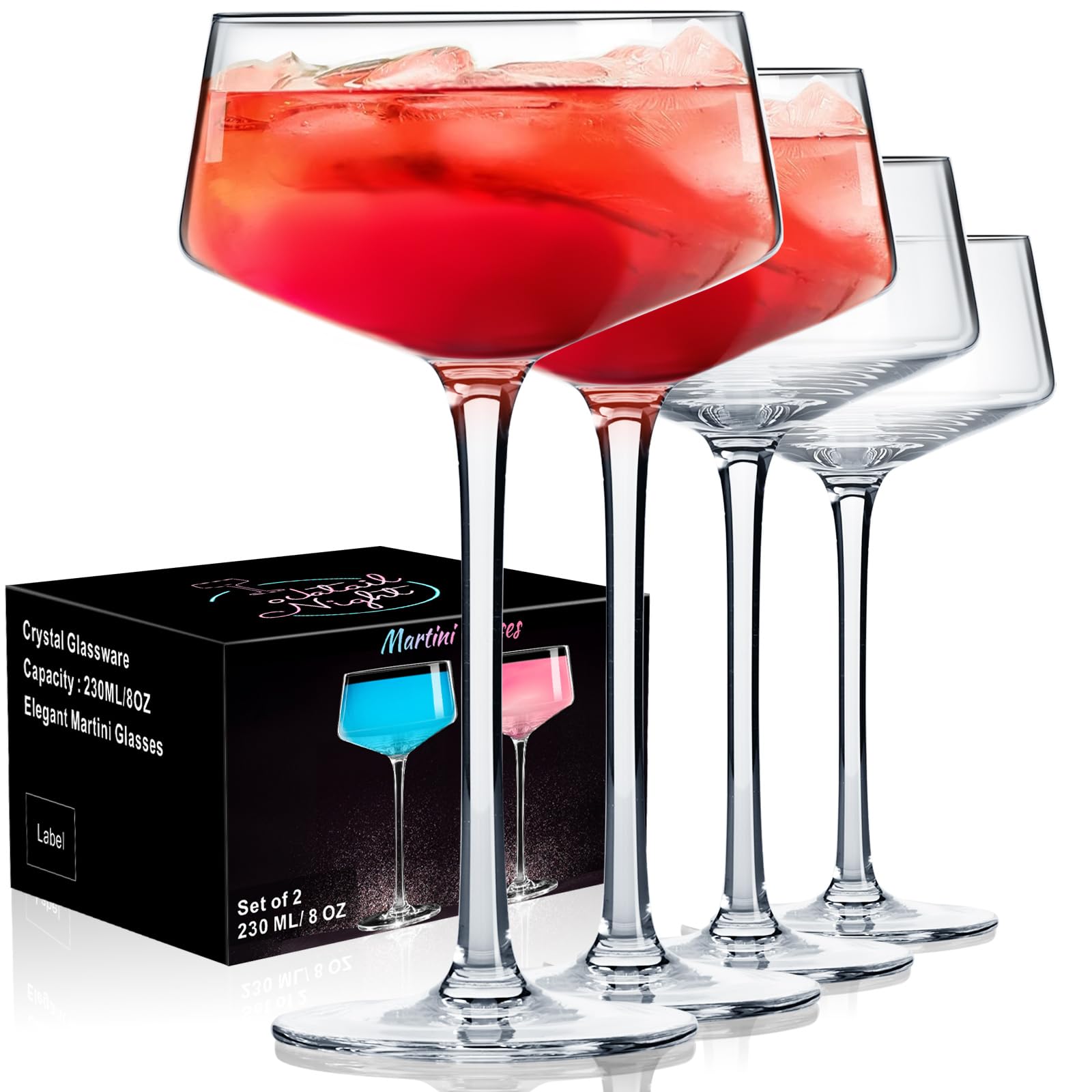 PARACITY Martini Glasses, Coupe Glasses, Cocktails Glasses of Hand Blown, Perfect for Cocktails, Martinis, Margaritas, Parties, Valentines Day Gifts for Him（8 oz/230ml） (Set of 4)