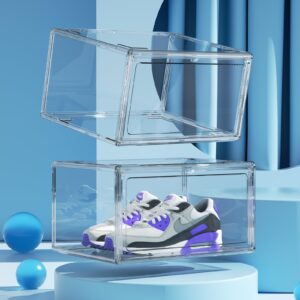 HIYOHIYO Acrylic Clear Shoe Storage Boxes Stackable for High-end Sports Shoes 360° Fully Transparent Display Box with Magnetic Door Suitable for Ankle Boots High Heels Size 14 (1-Pack)